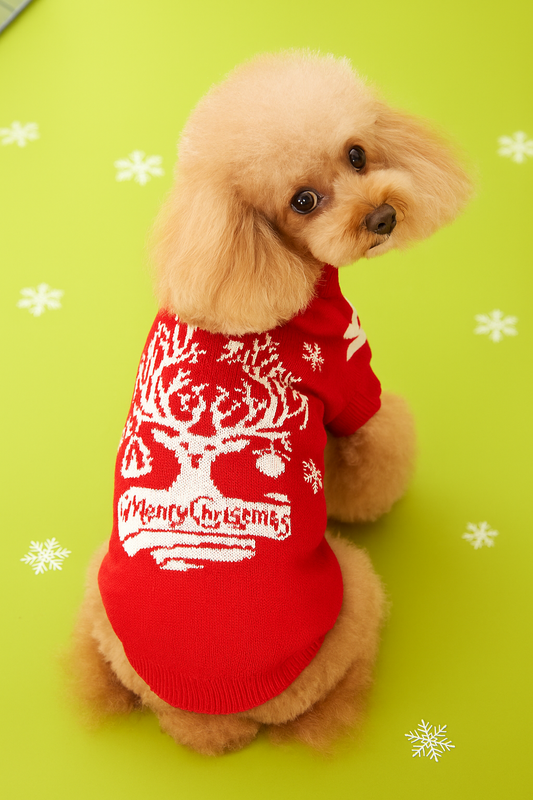 Christmas Tree Elk Design Dog Sweater – Festive Holiday Knit for Pets