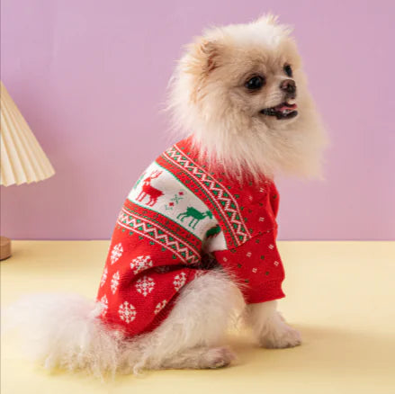 Christmas Tree Elk Design Dog Sweater – Festive Holiday Knit for Pets