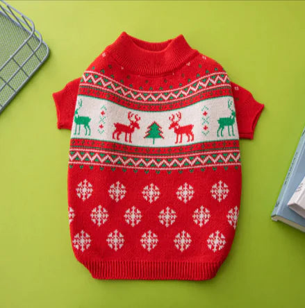 Christmas Tree Elk Design Dog Sweater – Festive Holiday Knit for Pets